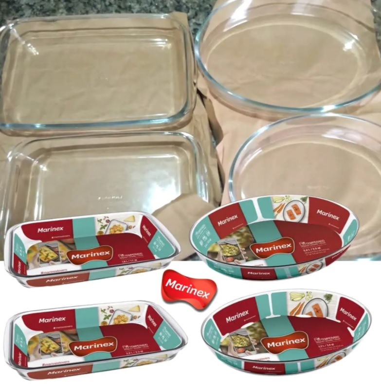 Conjunto de Assadeiras Clássicas Marinex em Vidro – 4 Peças