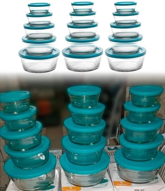 Conjunto de Tigelas de Vidro 15 Peças Casambiente – JGTI023/03 ( 2 cores )