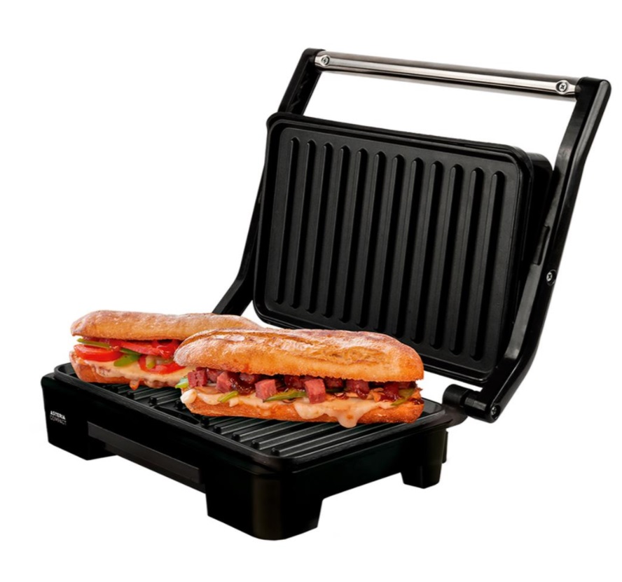 Grill Elétrico Mallory Asteria Compact com Placas Ajustáveis – Preto/Inox