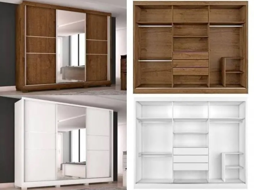 Guarda-roupa Casal com Espelho 3 Portas de Correr – 3 Gavetas Europa Maranello