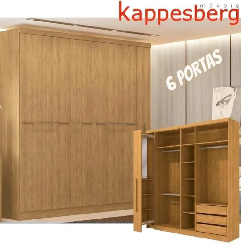 Guarda-roupa Casal com Espelho 6 Portas – 3 Gavetas Kappesberg Dakota