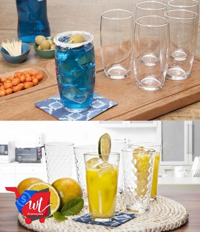 Jogo de Copos de Vidro 300ml ou 350ml 6 Peças Nadir