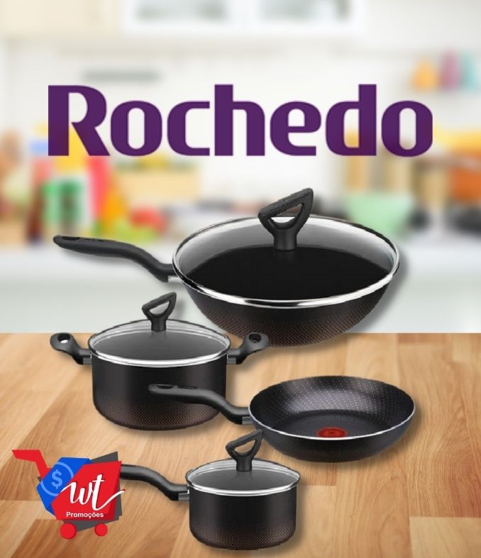 Jogo de Panelas Antiaderente 2,4mm Rochedo Inova – Preto 4 peças