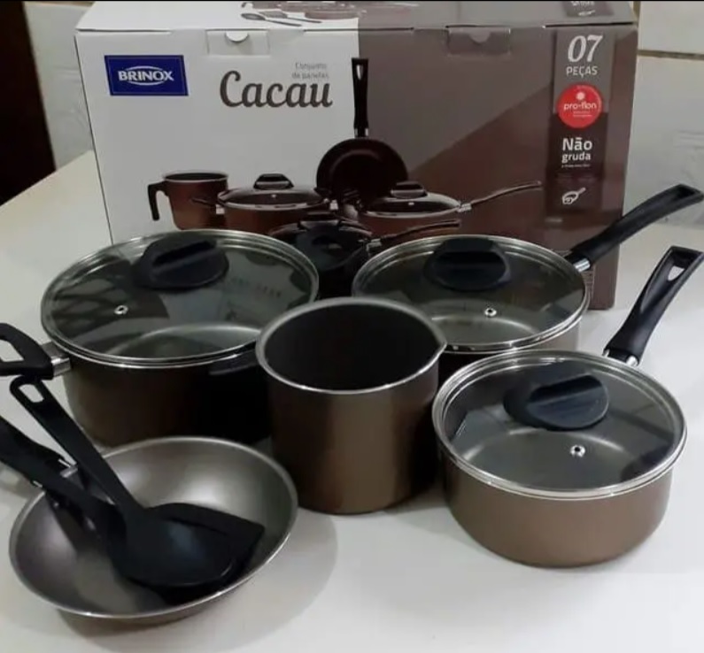 Jogo de Panelas Brinox Antiaderente de Alumínio – Cacau 7 Peças Garlic 7003/401