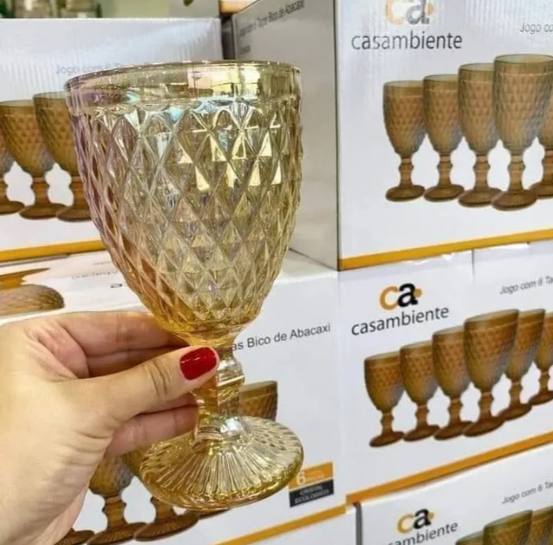 Jogo de Taças para Água de Vidro 300ml – 6 Peças Casambiente Bico de Abacaxi