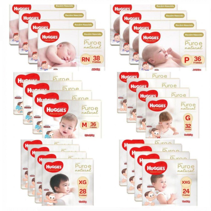 Kit Fraldas Fralda Huggies Premium Puro e Natural