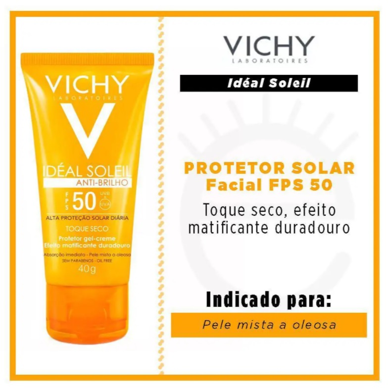Protetor Solar Facial Vichy – Idéal Soleil Toque Seco FPS 50