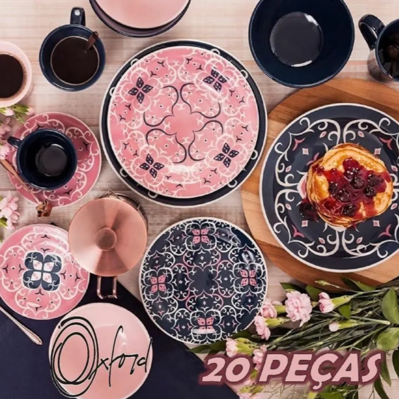 Aparelho de Jantar e Chá Oxford Cerâmica 20 Peças Floreal Hana