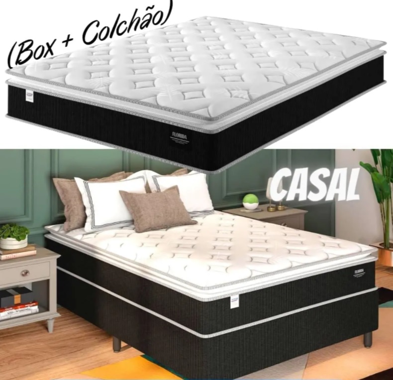 Cama Box Casal (Box + Colchão) Plumatex – Mola 28cm Flórida