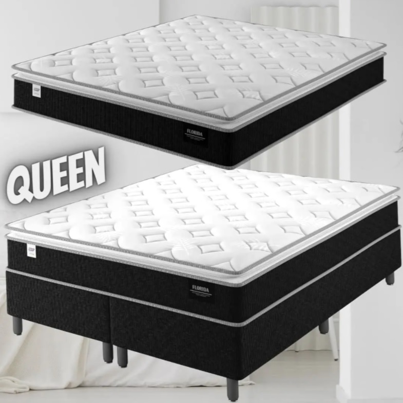 Cama Box Casal ou Queen (Box + Colchão) Plumatex – Mola 28cm Flórida