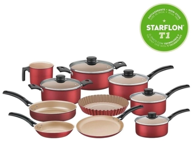 Conjunto De Panela Antiaderente Turin 10 Peças Vermelha – Tramontina