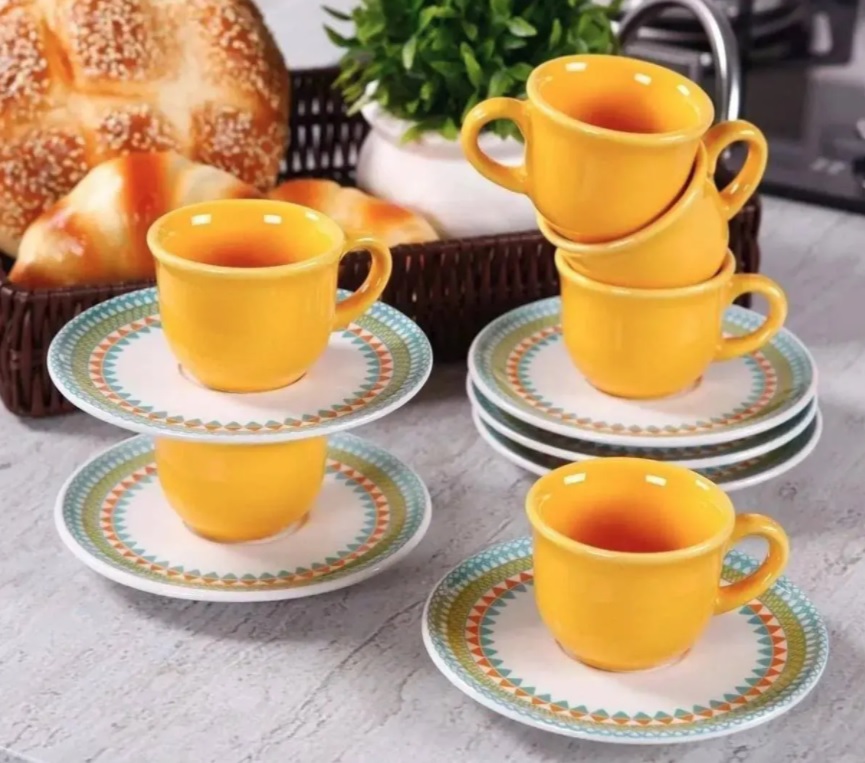 Conjunto de Xícaras para Café Oxford Daily com Pires Bilro em Cerâmica 75ml – 6 Peças