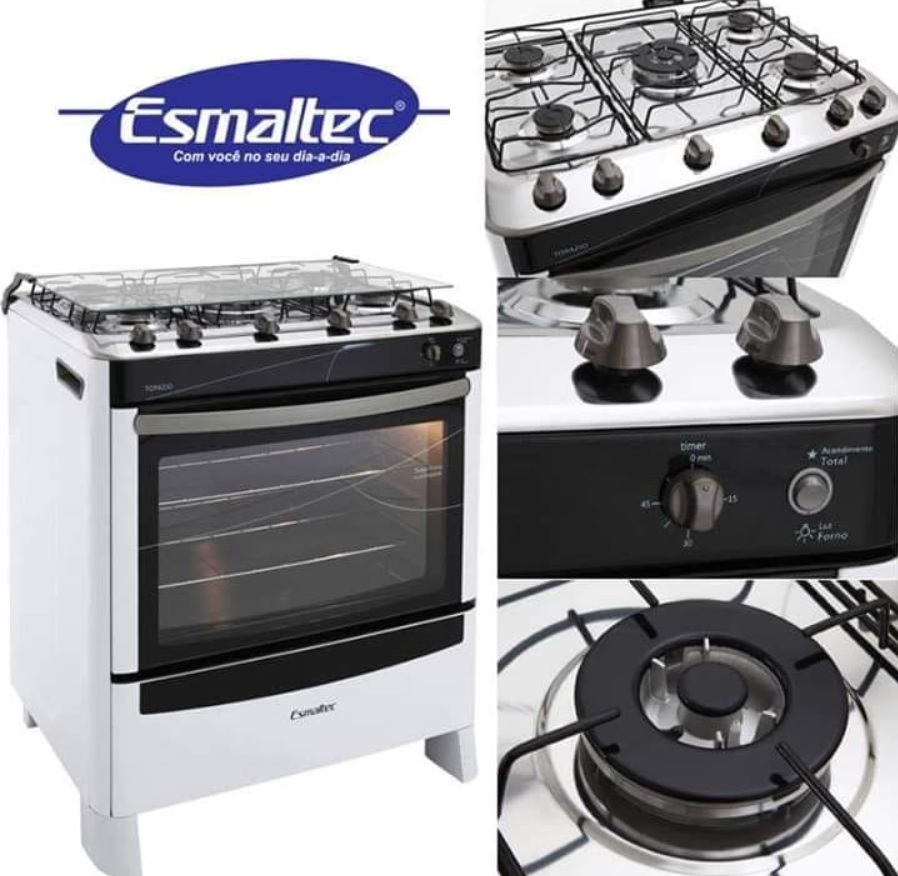 Fogão 5 Bocas Esmaltec Topazio Timer – Acendimento Automático Branco