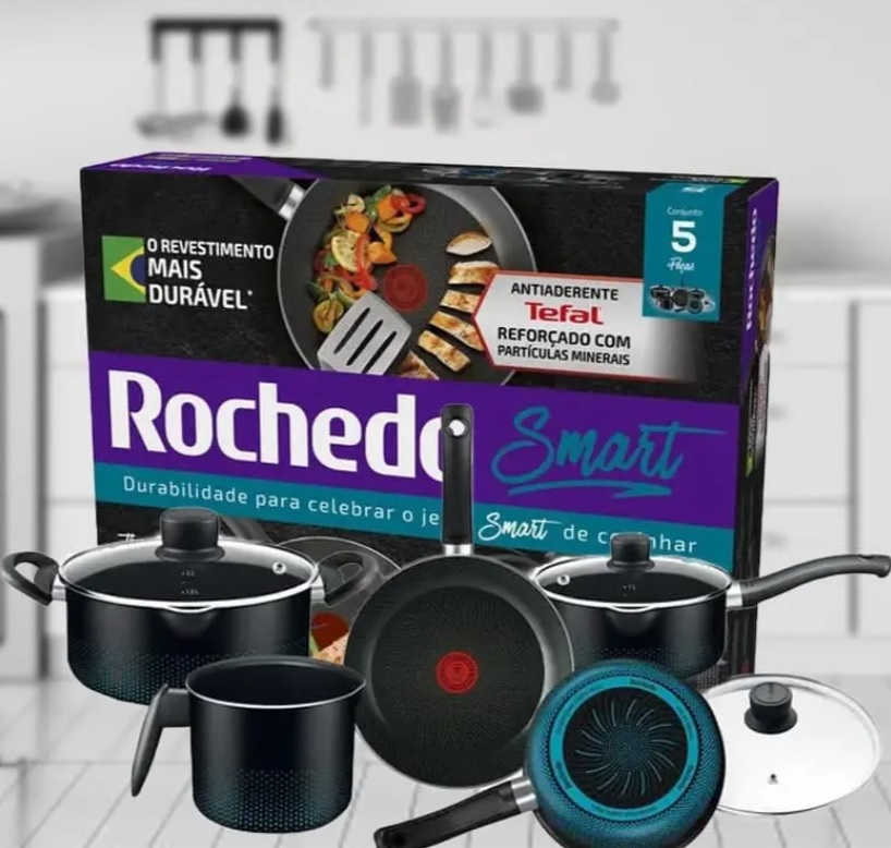 Jogo de Panelas Rochedo Antiaderente – de Alumínio Preto e Azul 5 Peças Smart