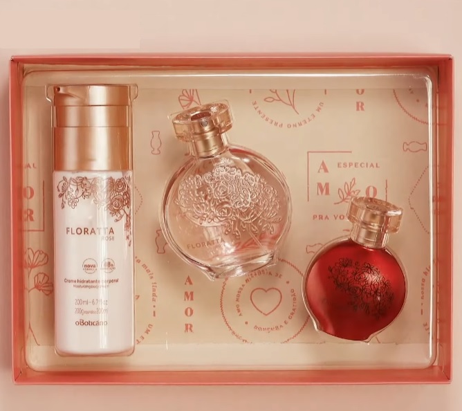 Kit Presente Dia das Mães Floratta: Rose Desodorante Colônia 75ml + Loção Corporal 200ml + Red Desodorante Colônia 30ml