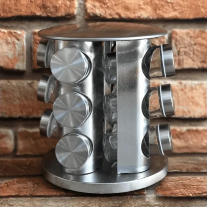 Porta Temperos Redondo Giratório 12 Peças Vidro Suporte Inox
