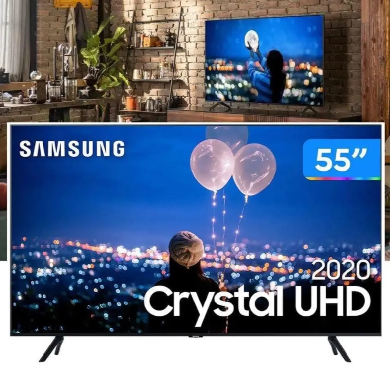 Smart TV 55” Samsung Crystal UHD 55TU8000 4K, Wi-fi, Borda Infinita, Alexa built in, Controle Único, Visual Livre de Cabos, Modo Ambiente Foto