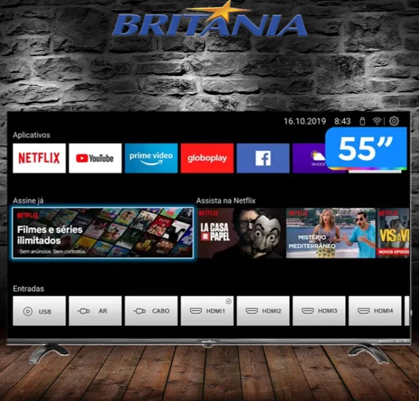 Smart TV UHD D-LED 55” Britania BTV55Q20N5SBL – Wi-Fi 4 HDMI 2 USB