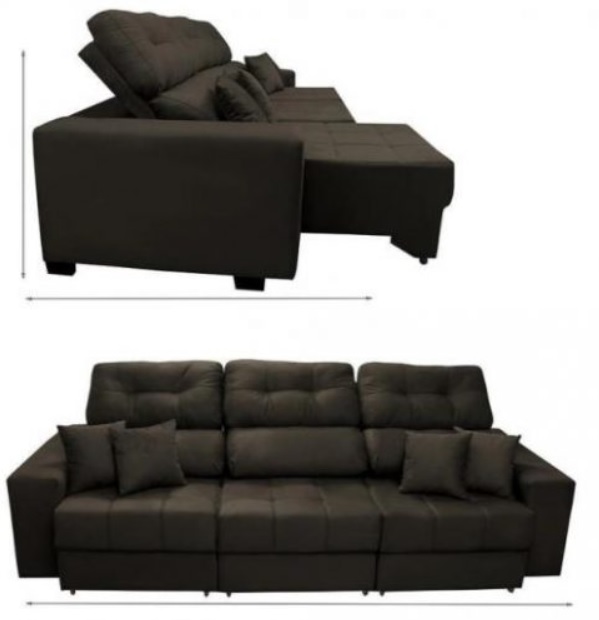 Sofá Retrátil e Reclinável Cama inBox Diamond 2,25m Tecido Suede Velusoft