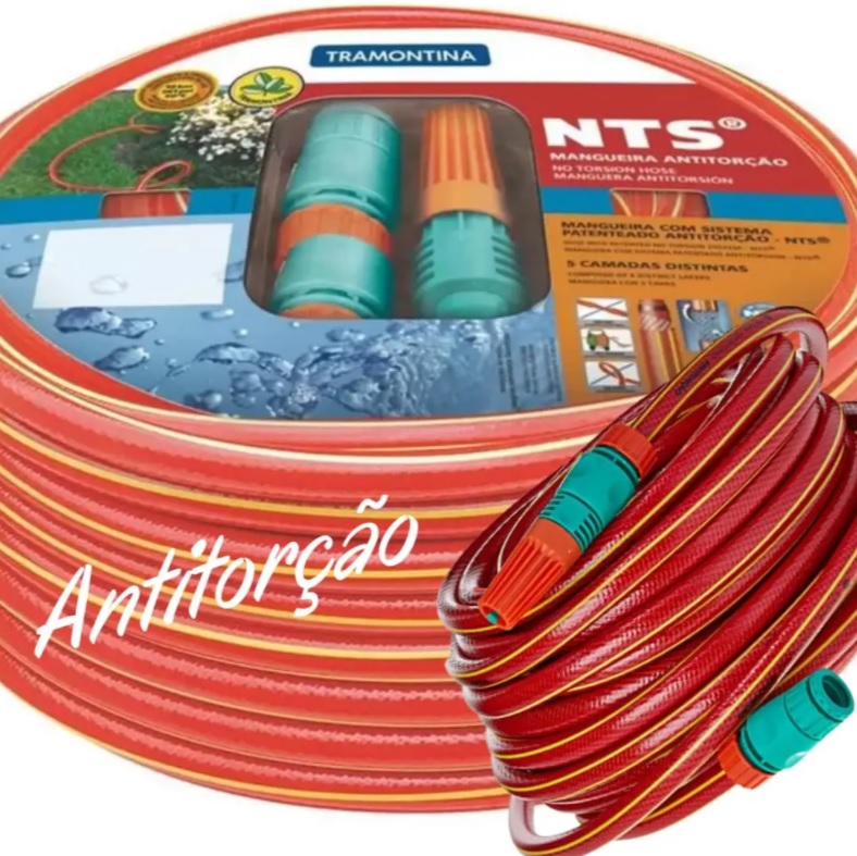 Tramontina Mangueira NTS Antitorção com Engates Rápidos e Esguicho em PVC 5 Camadas, 1/2 Polegadas, 15 m, Vermelho, 79258153