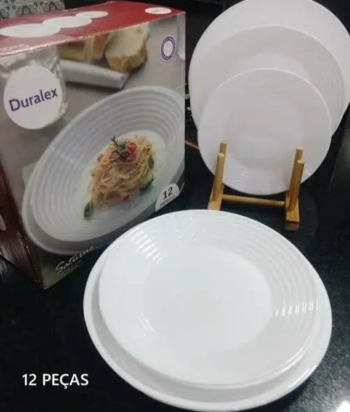Aparelho de Jantar 12 Peças Duralex Vidro Redondo – Branco Saturno