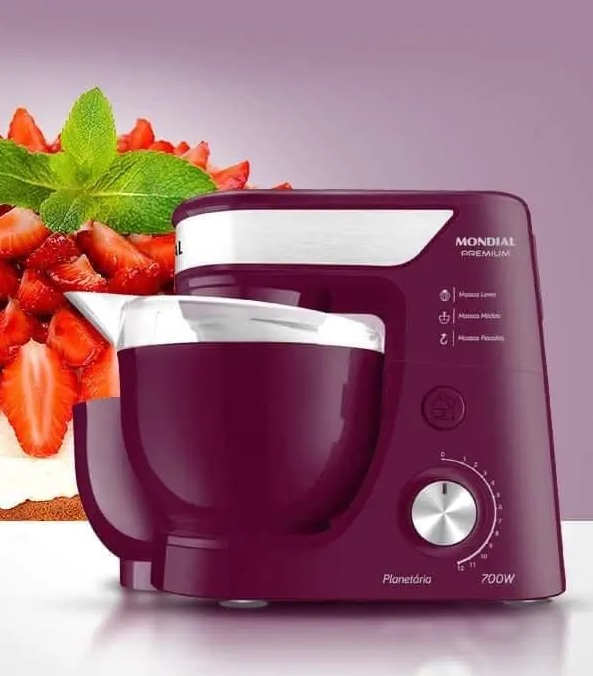 Batedeira Planetária Mondial Premium BP-01P com 12 Velocidades e 500W – Marsala