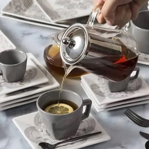 Bule Para Chá Em Vidro E Aço Inox Com Infusor 700ml Oxford