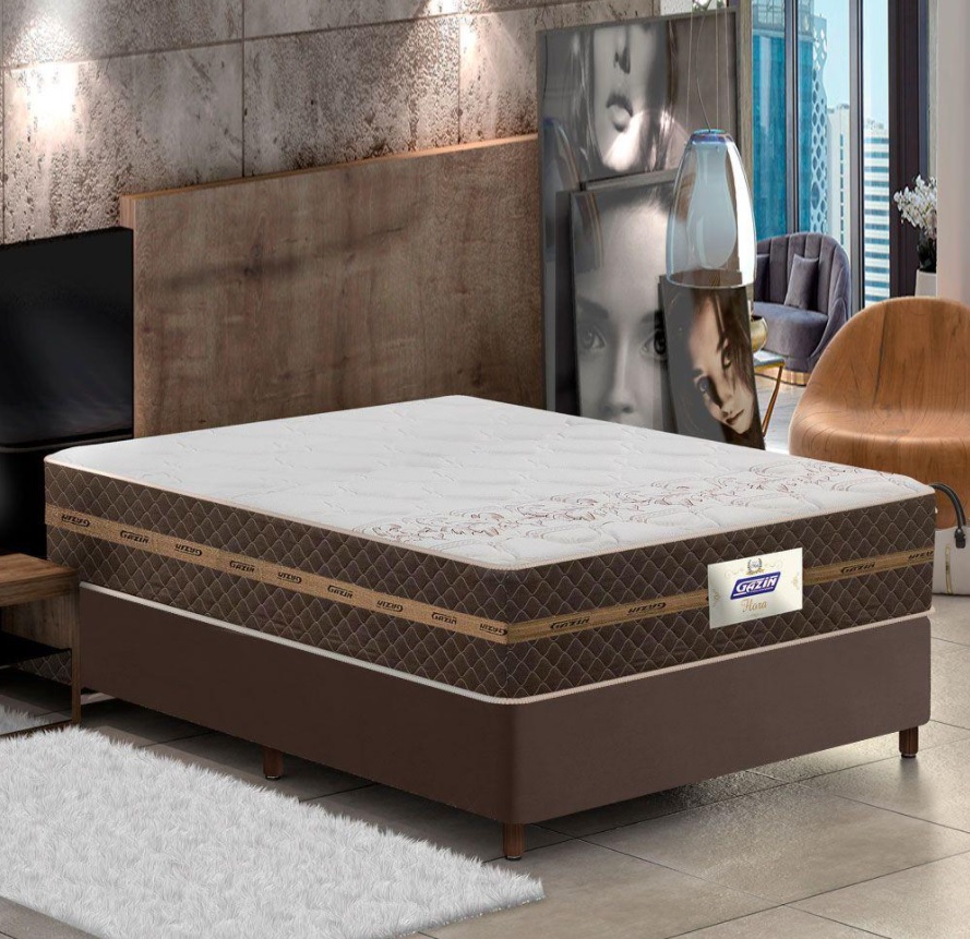 Cama Box Casal Colchão Molas Flora 138x188x60cm