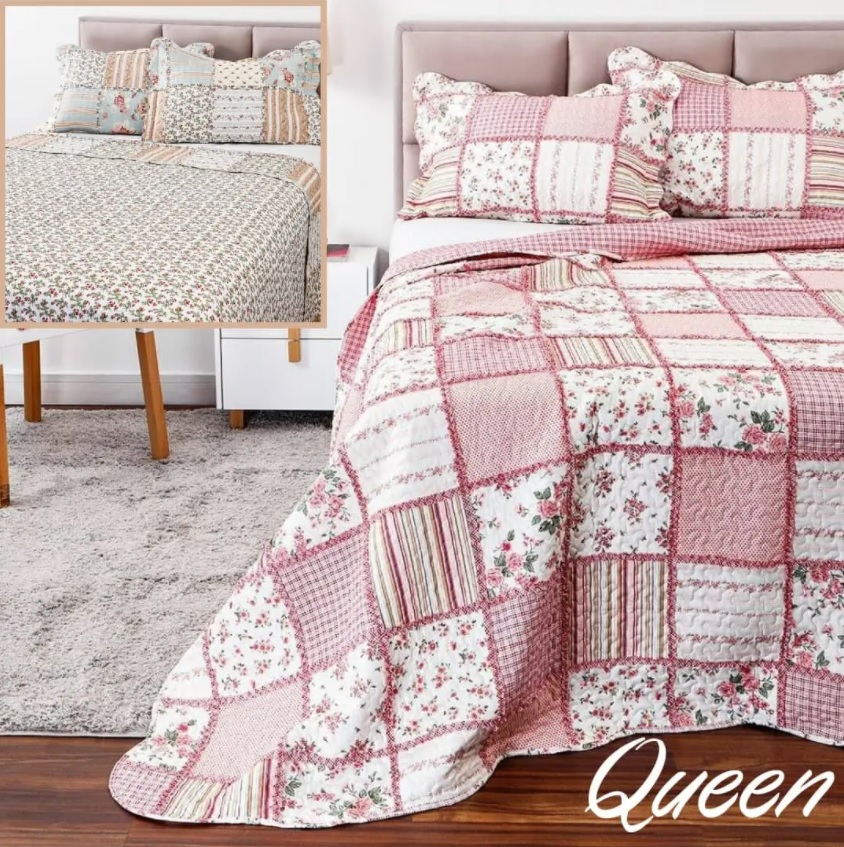 Colcha Queen FruFru com 2 Portas Travesseiros – Casa & Conforto