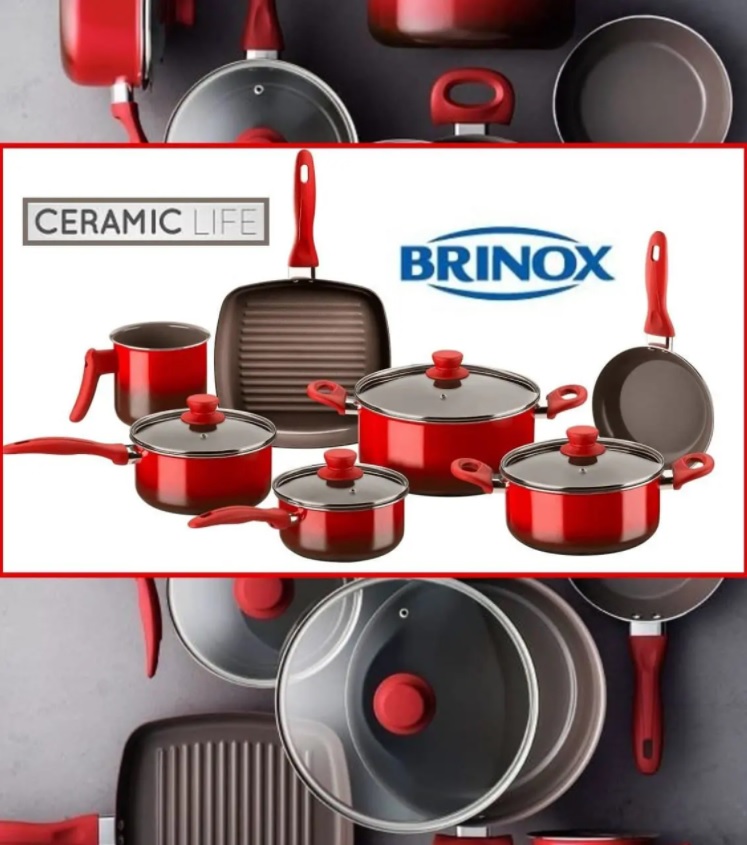 Conjunto Panelas Ceramic Brinox Life Smart Vermelho