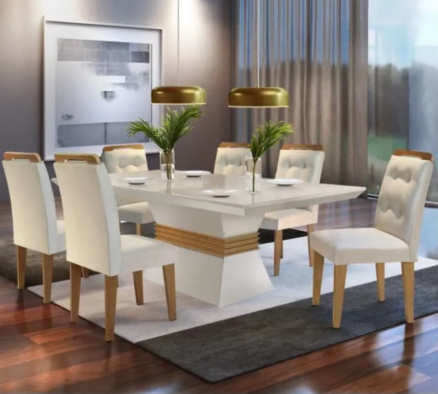 Conjunto Sala de Jantar 6 Cadeiras Dream Espresso Moveis Veludo Creme/Off White/Imbuia