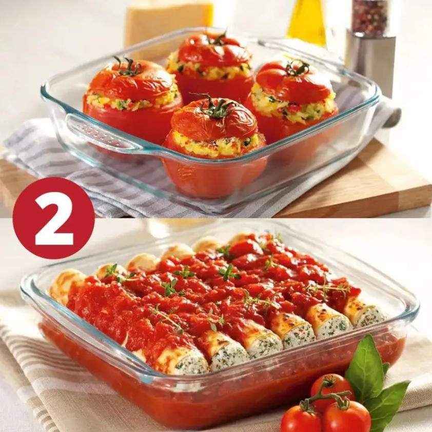 Conjunto de Assadeiras Marinex – Quadrado de Vidro 2 Peças Com Alça 1L e 1,8L