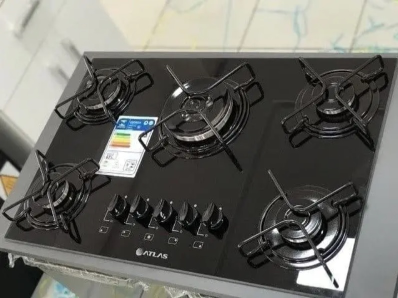 Cooktop 5 Bocas Atlas Preto à Gás GLP – Agile Glass