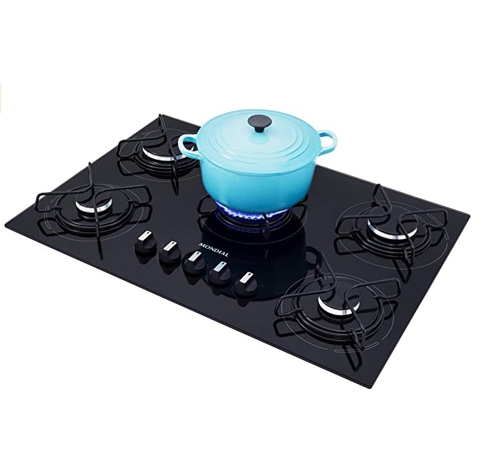 Cooktop a Gás Mondial, 5 Bocas, Bivolt, Preto/Inox