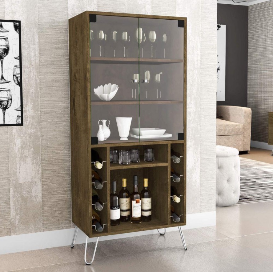 Cristaleira com Porta Garrafas 2 Portas Scala Móveis Bechara Madeira Rústica