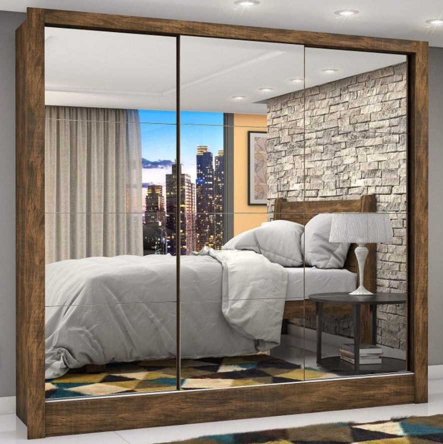 Guarda Roupa Casal 3 Portas com Espelho Porto Premium