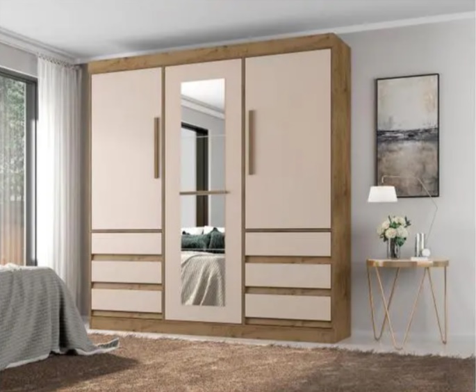 Guarda-roupa Casal com Espelho 3 Portas 6 Gavetas – E77020