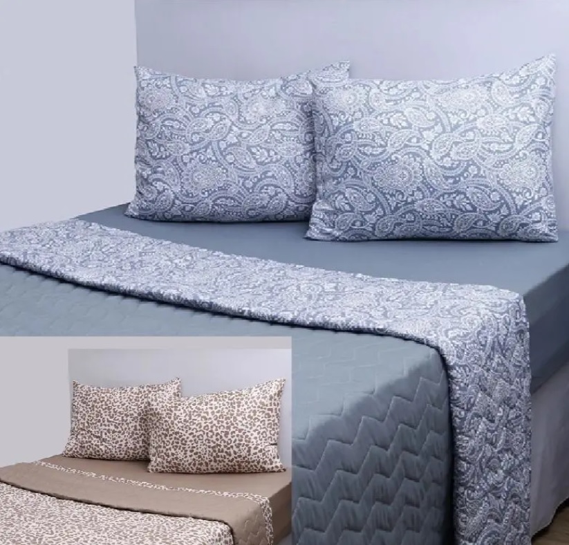 Jogo de Cama com Colcha Casal 5 Peças Dupla Face Elisa Paisley Azul – Basic+