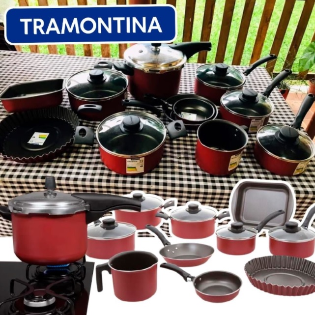 Jogo de Panelas Tramontina Antiaderente Alumínio – Vermelho 10 Peças Turim + Panela de Pressão 4,5L