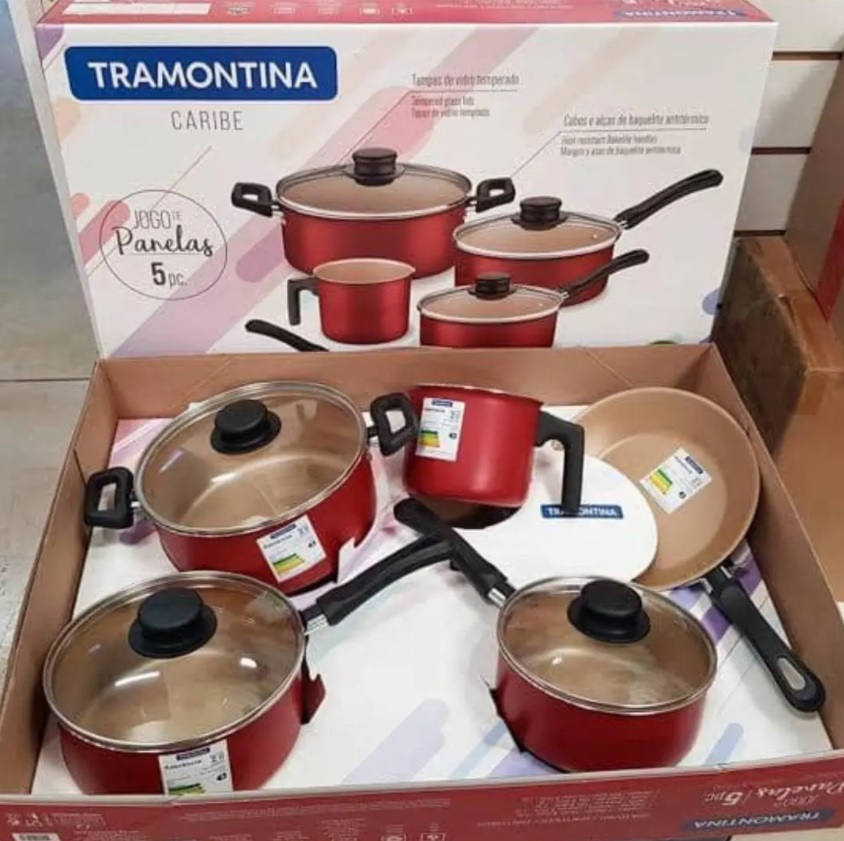 Jogo de Panelas Tramontina Antiaderente – de Alumínio Vermelho 5 Peças Caribe