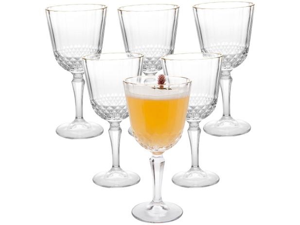 Jogo de Taças para Vinho de Vidro 350ml – 6 Peças Casambiente Classic Borda Dourada