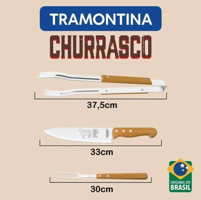 Kit Para Churrasco Tramontina 3 Pecas 22399/075 Madeira, Tamanho Único