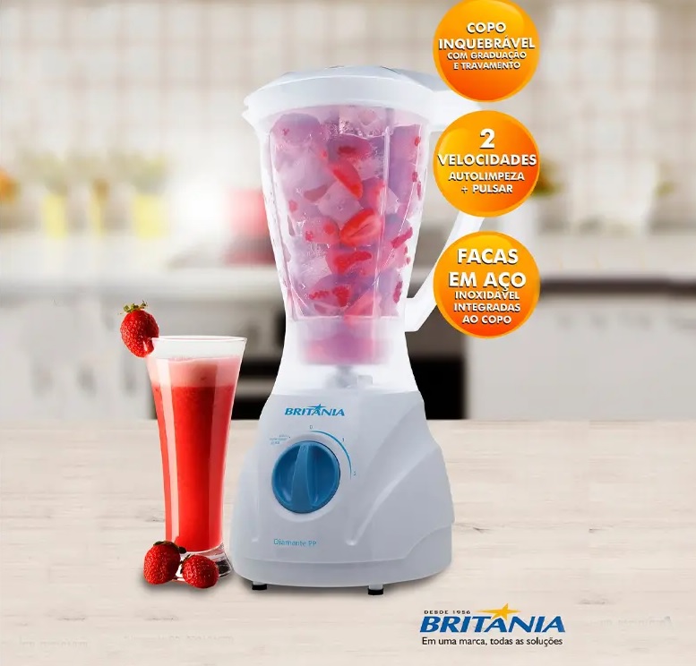 Liquidificador Britânia Diamante Branco – 2 Velocidades 400W