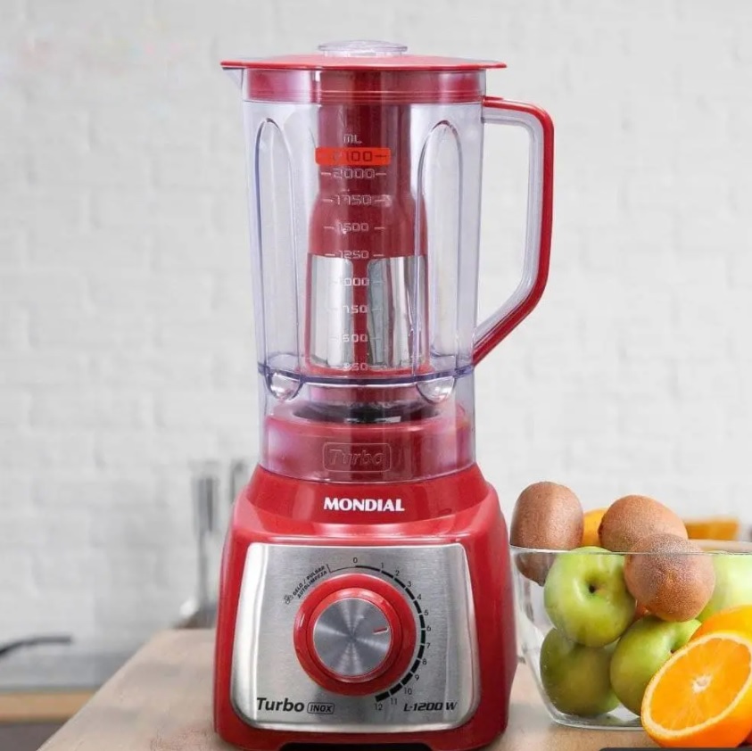 Liquidificador Mondial, Turbo Inox L-1200W, 220V, Vermelho, 3L
