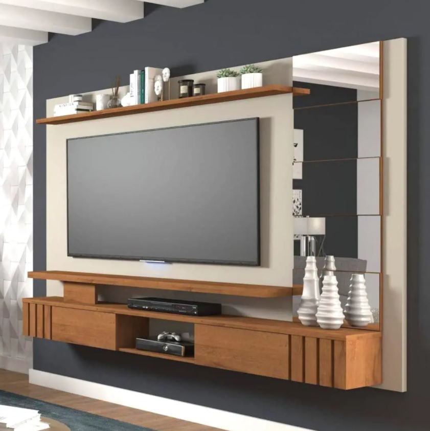 Painel para TV até 65 Polegadas Chorme Espresso Móveis Off White/Savana