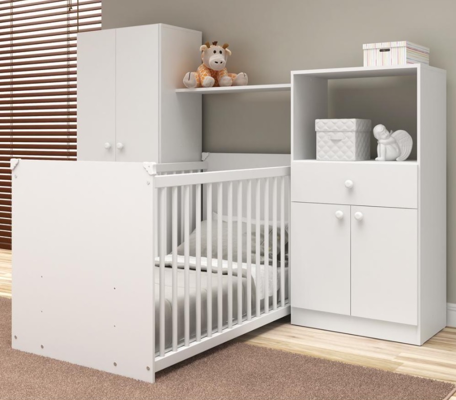 Quarto de Bebê Completo com Berço Guarda-roupa e Cômoda Multimóveis