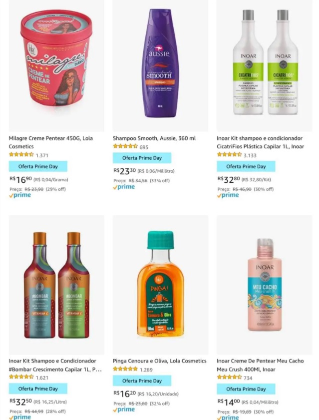 Seleção de produtos para cabelo com SUPER desconto para membros prime