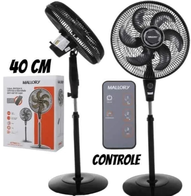 Ventilador de Coluna Mallory 40cm Air Timer TS+ com 3 Velocidades e Controle Remoto – Preto