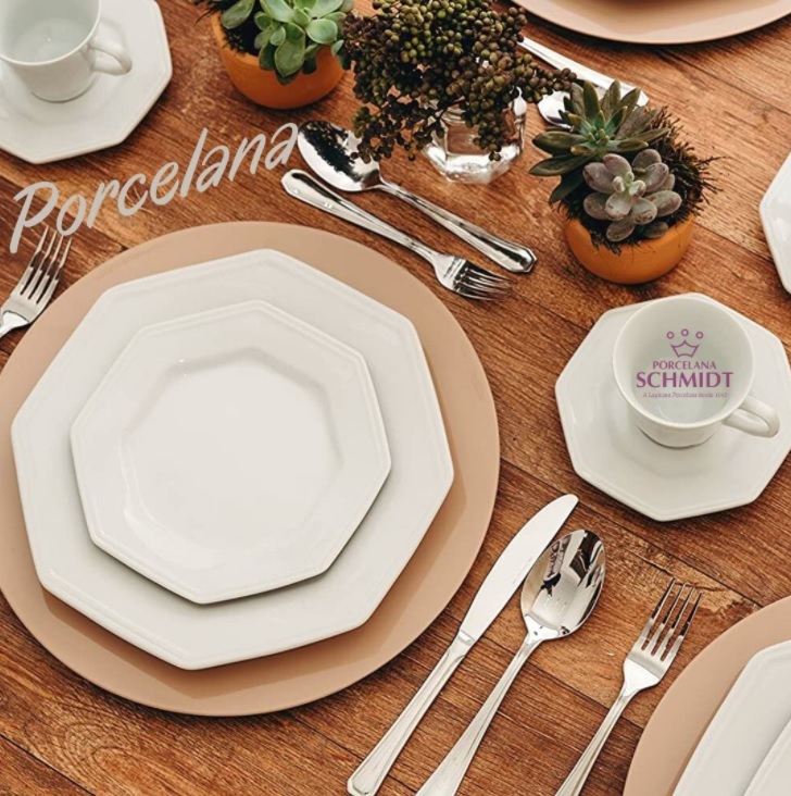 Aparelho de Jantar Chá Café Schmidt Porcelana Prisma 42 Peças