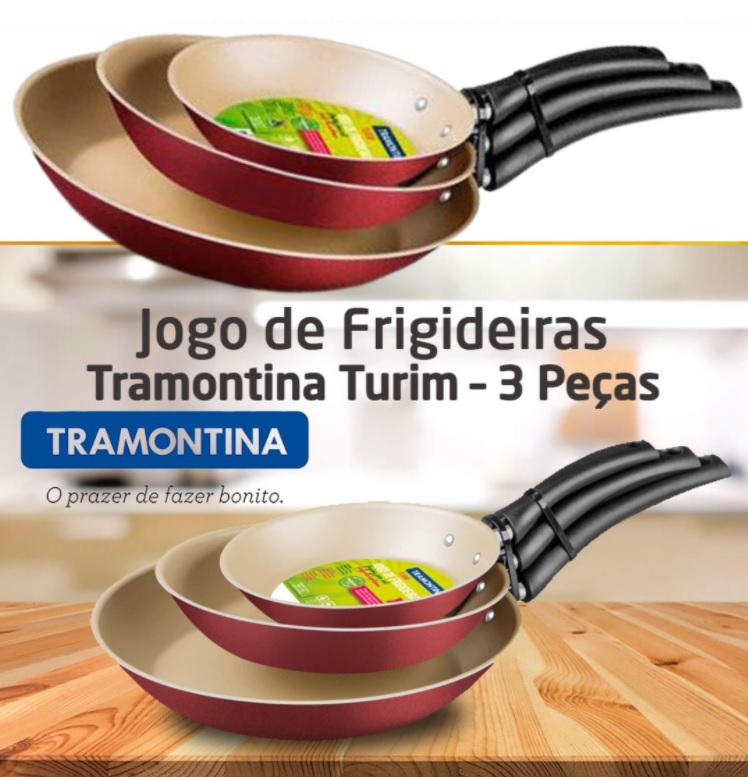 Conjunto de Frigideiras Tramontina Turim com Revestimento Antiaderente – 3 Peças